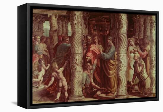 The Healing of the Lame Man (Sketch for the Sistine Chapel) (Pre-Restoration)-Raphael-Framed Stretched Canvas