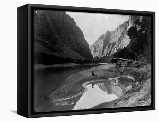 The Heart of Lodore, Green River, Shows Frederick S. Dellenbaugh Sitting Alone-null-Framed Stretched Canvas