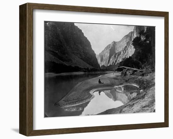 The Heart of Lodore, Green River, Shows Frederick S. Dellenbaugh Sitting Alone-null-Framed Photographic Print