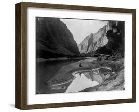 The Heart of Lodore, Green River, Shows Frederick S. Dellenbaugh Sitting Alone-null-Framed Photographic Print