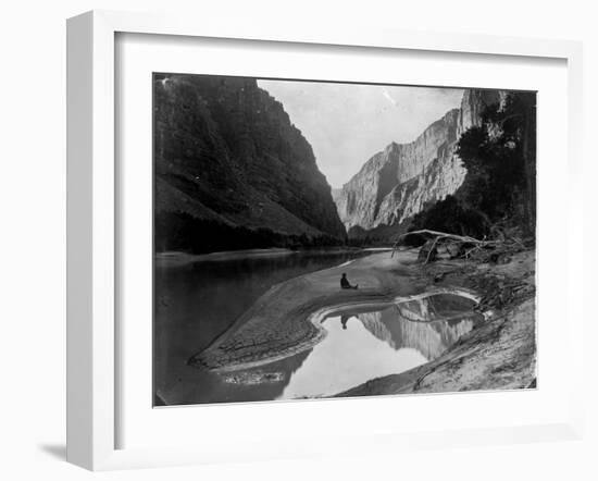 The Heart of Lodore, Green River, Shows Frederick S. Dellenbaugh Sitting Alone-null-Framed Photographic Print