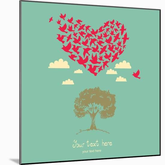 The Heart of the Birds. Love Colorful Card. Can Be Used for Postcard, Valentine Card, Wedding Invit-Mrs Opossum-Mounted Art Print