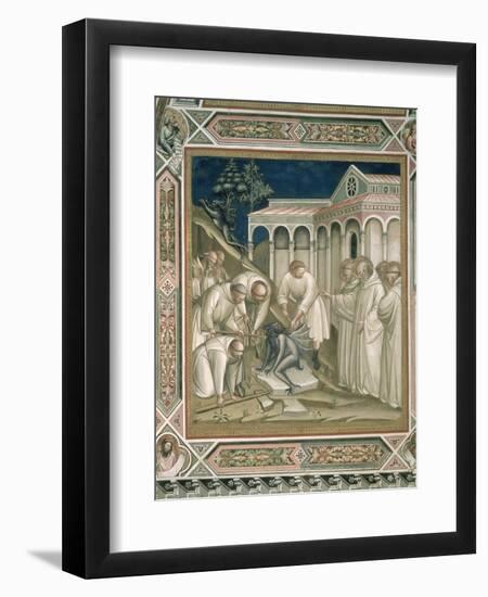 The Heavy Stone, Detail from the Life of St. Benedict, in the Sacristy, 1387-Luca Spinelli-Framed Giclee Print