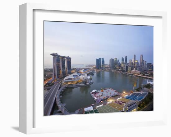 The Helix Bridge and Marina Bay Sands, Elevated View over Singapore, Marina Bay, Singapore-Gavin Hellier-Framed Photographic Print