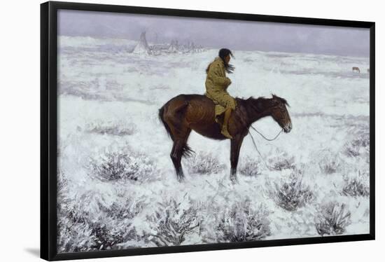 The Herd Boy. Date/Period: 1900 - 1910. Painting. Oil on canvas Oil on canvas. Height: 689.10 mm...-Frederic Remington-Framed Poster