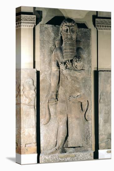 The Hero Gilgamesh Holding a Lion That He Has Captured, Stone Relief from the Palace of Sargon II-null-Stretched Canvas