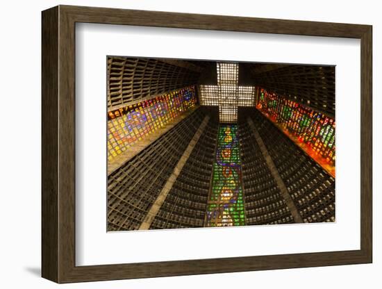 The high ceiling of the Metropolitan Cathedral of Saint Sebastian, Rio, Brazil-James White-Framed Photographic Print