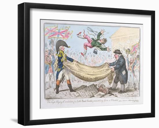 The High Flying Candidate (I.E Little Paul Goose) Mounting from a Blanket, Published by Hannah…-James Gillray-Framed Giclee Print