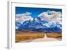 The Highway Crosses the Patagonia and Leads to Snow-Capped Peaks of Mount Fitzroy. over the Road Fl-kavram-Framed Photographic Print