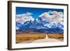 The Highway Crosses the Patagonia and Leads to Snow-Capped Peaks of Mount Fitzroy. over the Road Fl-kavram-Framed Photographic Print