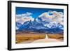 The Highway Crosses the Patagonia and Leads to Snow-Capped Peaks of Mount Fitzroy. over the Road Fl-kavram-Framed Photographic Print