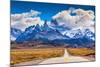 The Highway Crosses the Patagonia and Leads to Snow-Capped Peaks of Mount Fitzroy. over the Road Fl-kavram-Mounted Photographic Print