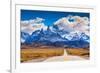 The Highway Crosses the Patagonia and Leads to Snow-Capped Peaks of Mount Fitzroy. over the Road Fl-kavram-Framed Photographic Print