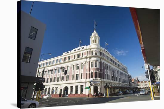 The historic Allied Press Building on the corner of Cumberland Street and Stuart Street, Dunedin, O-Ruth Tomlinson-Stretched Canvas