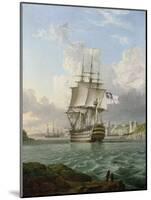 The HMS 'Britannia', a 120-Gun Ship, Built in 1820, Leaving a Port in the Mediterranean, Probably T-Lieutenant Robert Strickland Thomas-Mounted Giclee Print