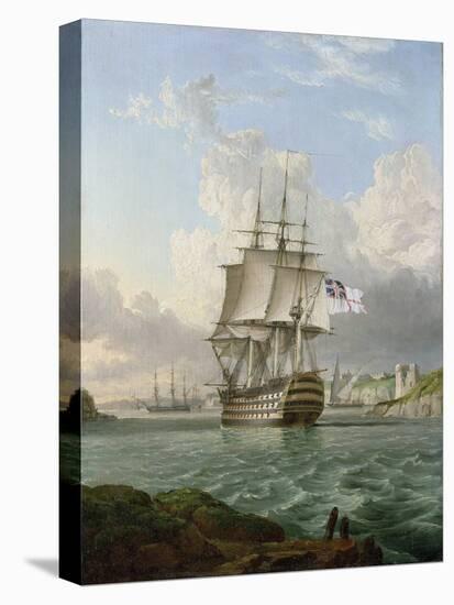 The HMS 'Britannia', a 120-Gun Ship, Built in 1820, Leaving a Port in the Mediterranean, Probably T-Lieutenant Robert Strickland Thomas-Stretched Canvas
