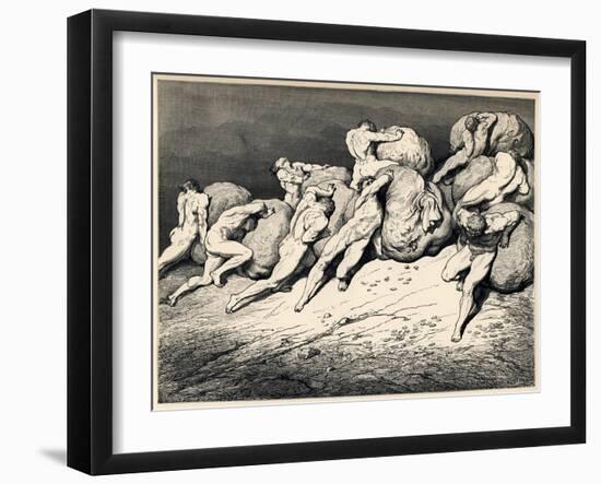 The Hoarders and Wasters. Illustration to the Divine Comedy by Dante Alighieri, 1857-Gustave Doré-Framed Giclee Print