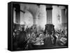 The Hofbrauhaus with Patrons Sitting at Long Tables Holding Large Steins of Beer-Ralph Crane-Framed Stretched Canvas