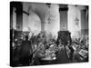 The Hofbrauhaus with Patrons Sitting at Long Tables Holding Large Steins of Beer-Ralph Crane-Stretched Canvas
