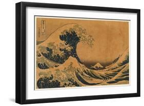 The Hollow of the Deep-Sea Wave off Kanaga (Colour Woodblock Print)-Katsushika Hokusai-Framed Giclee Print