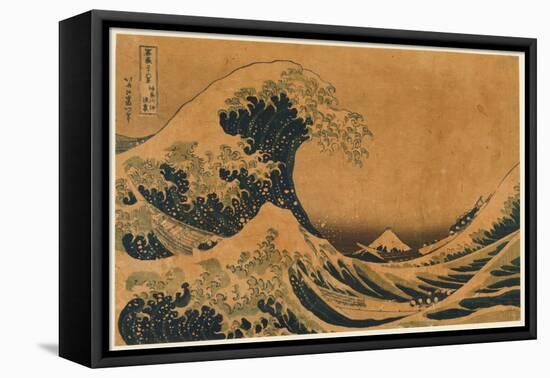 The Hollow of the Deep-Sea Wave off Kanaga (Colour Woodblock Print)-Katsushika Hokusai-Framed Stretched Canvas