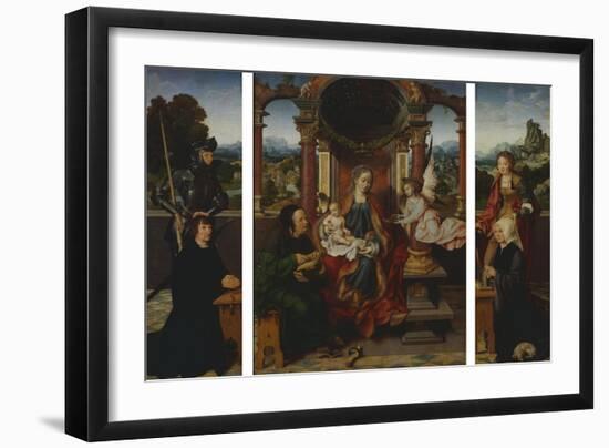The Holy Family, Ca 1530, by Joos Van Cleve (1485-1540), Triptych. Belgium, 16th Century-Joos Van Cleve-Framed Giclee Print