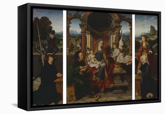 The Holy Family, Ca 1530, by Joos Van Cleve (1485-1540), Triptych. Belgium, 16th Century-Joos Van Cleve-Framed Stretched Canvas