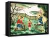 The Holy Family, Jesus Helps Father Joseph as Mary Spins Silk-null-Framed Stretched Canvas
