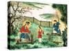 The Holy Family, Jesus Helps Father Joseph as Mary Spins Silk-null-Stretched Canvas