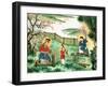 The Holy Family, Jesus Helps Father Joseph as Mary Spins Silk-null-Framed Giclee Print