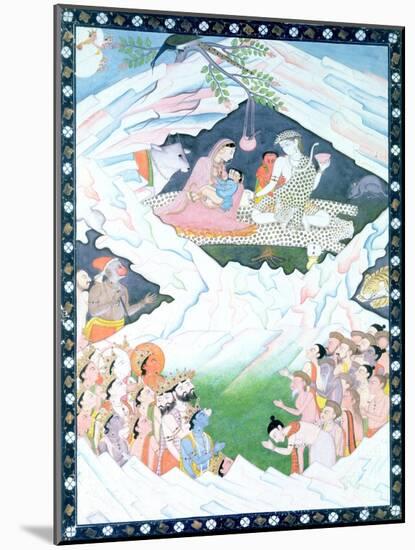 The Holy Family of Shiva and Parvati on Mount Kailash-null-Mounted Giclee Print