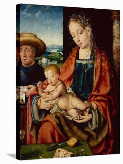 The Holy Family oil on wood-Joos van Cleve-Stretched Canvas