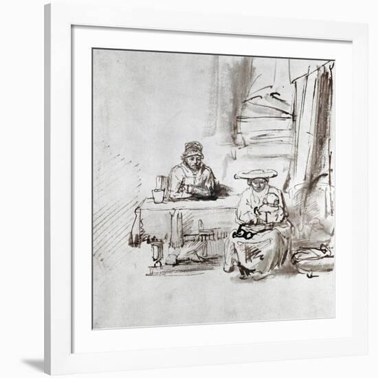 The Holy Family, Pen and Ink Drawing-Rembrandt van Rijn-Framed Giclee Print