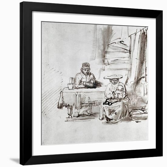 The Holy Family, Pen and Ink Drawing-Rembrandt van Rijn-Framed Giclee Print