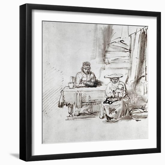 The Holy Family, Pen and Ink Drawing-Rembrandt van Rijn-Framed Giclee Print