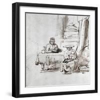 The Holy Family, Pen and Ink Drawing-Rembrandt van Rijn-Framed Giclee Print