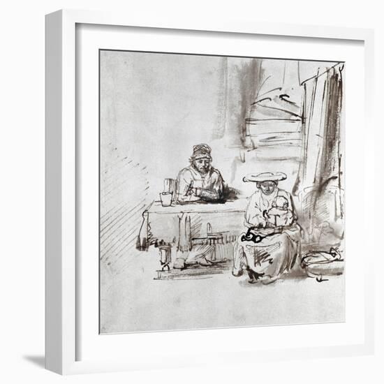 The Holy Family, Pen and Ink Drawing-Rembrandt van Rijn-Framed Giclee Print