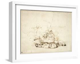 The Holy Family Sleeping, with Angels, 1645-Rembrandt van Rijn-Framed Giclee Print