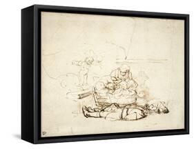 The Holy Family Sleeping, with Angels, 1645-Rembrandt van Rijn-Framed Stretched Canvas