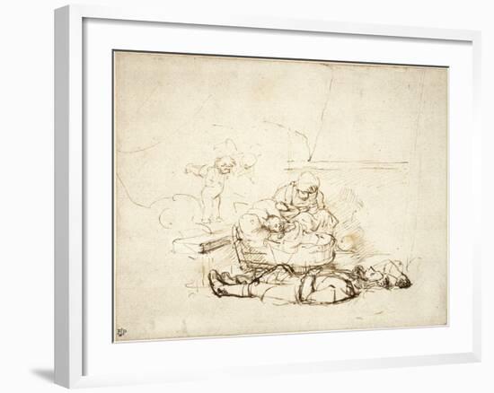 The Holy Family Sleeping, with Angels, 1645-Rembrandt van Rijn-Framed Giclee Print