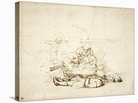 The Holy Family Sleeping, with Angels, 1645-Rembrandt van Rijn-Stretched Canvas