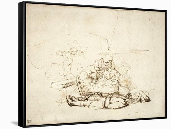 The Holy Family Sleeping, with Angels, 1645-Rembrandt van Rijn-Framed Stretched Canvas
