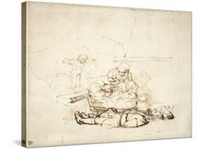 The Holy Family Sleeping, with Angels, 1645-Rembrandt van Rijn-Stretched Canvas