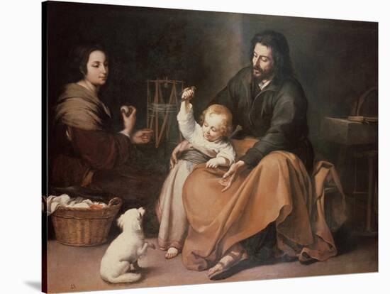 The Holy Family with a Bird-Bartolome Esteban Murillo-Stretched Canvas