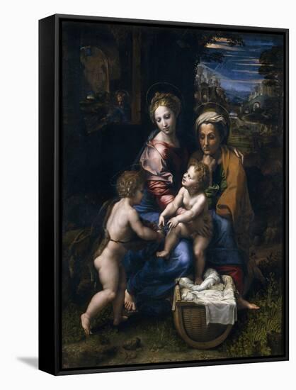 The Holy Family with John the Baptist and Saint Elizabeth (La Perl)-Raphael-Framed Stretched Canvas