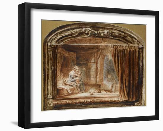 The Holy Family with Joseph Cutting Wood-Nicolaes Maes-Framed Giclee Print