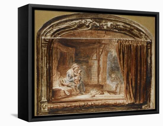The Holy Family with Joseph Cutting Wood-Nicolaes Maes-Framed Stretched Canvas