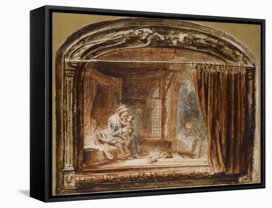 The Holy Family with Joseph Cutting Wood-Nicolaes Maes-Framed Stretched Canvas