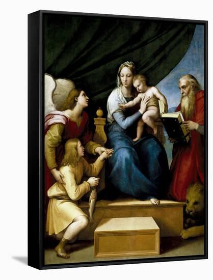 The Holy Family with Raphael, Tobias and Saint Jerome, or the Virgin with a Fish, 1513-1514-Raphael-Framed Stretched Canvas