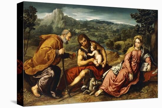 The Holy Family with Saint John the Baptist in a Landscape, 1545-50-Paris Bordone-Stretched Canvas